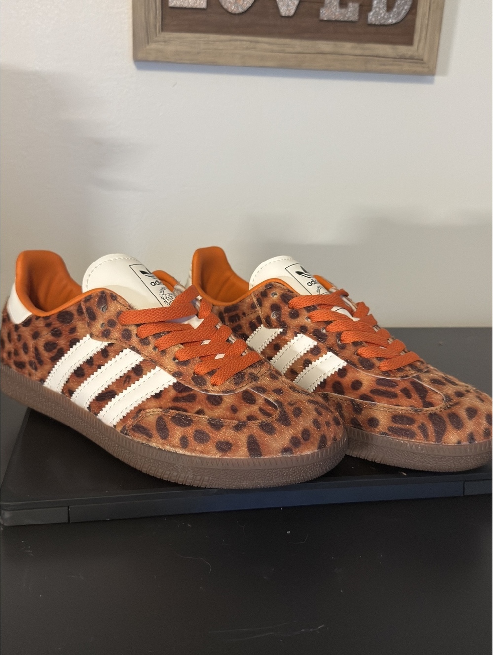 Adidas Women Sneakers Gazelle Leopard Print Orange Size 38 NWOT